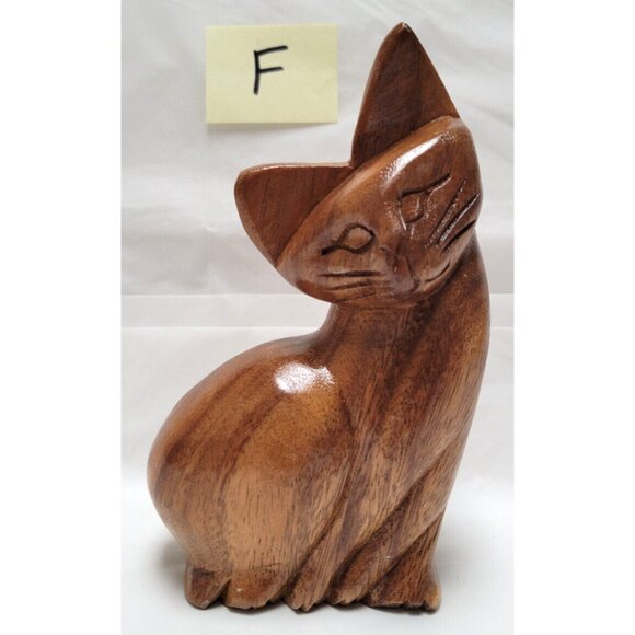 Unbranded Other - Hand-Carved Wooden Cat Statue Figure Figurine - About 6 inches Tall - Lot F